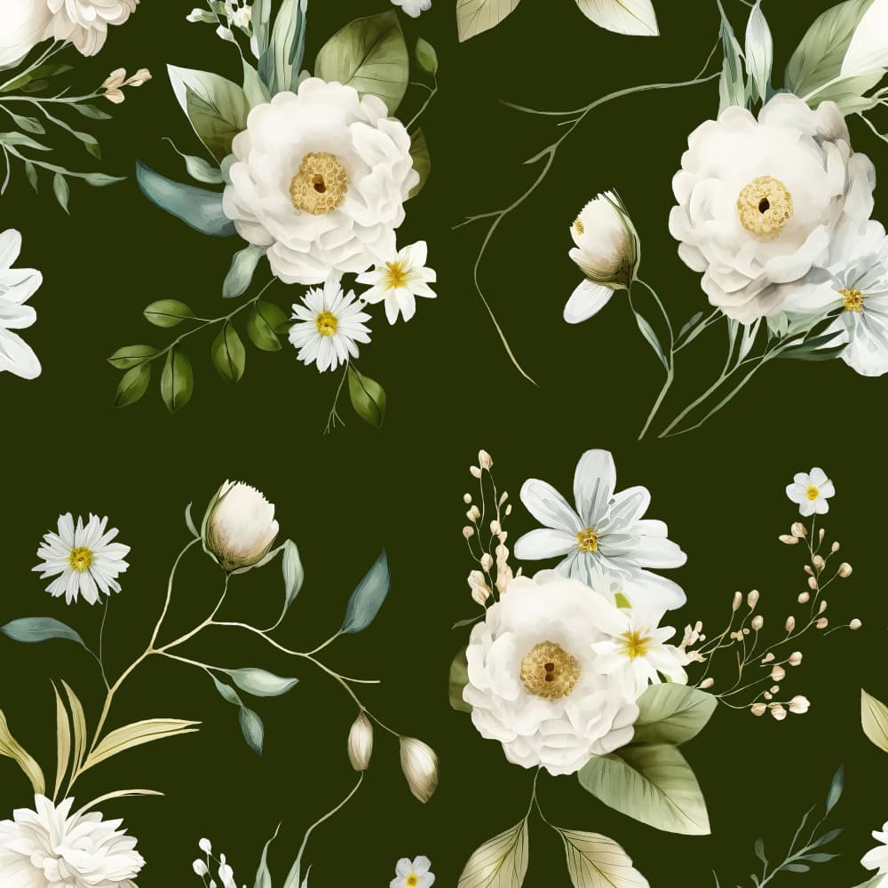 White Floral Pattern by Bilge Paksoylu — canvas wall art