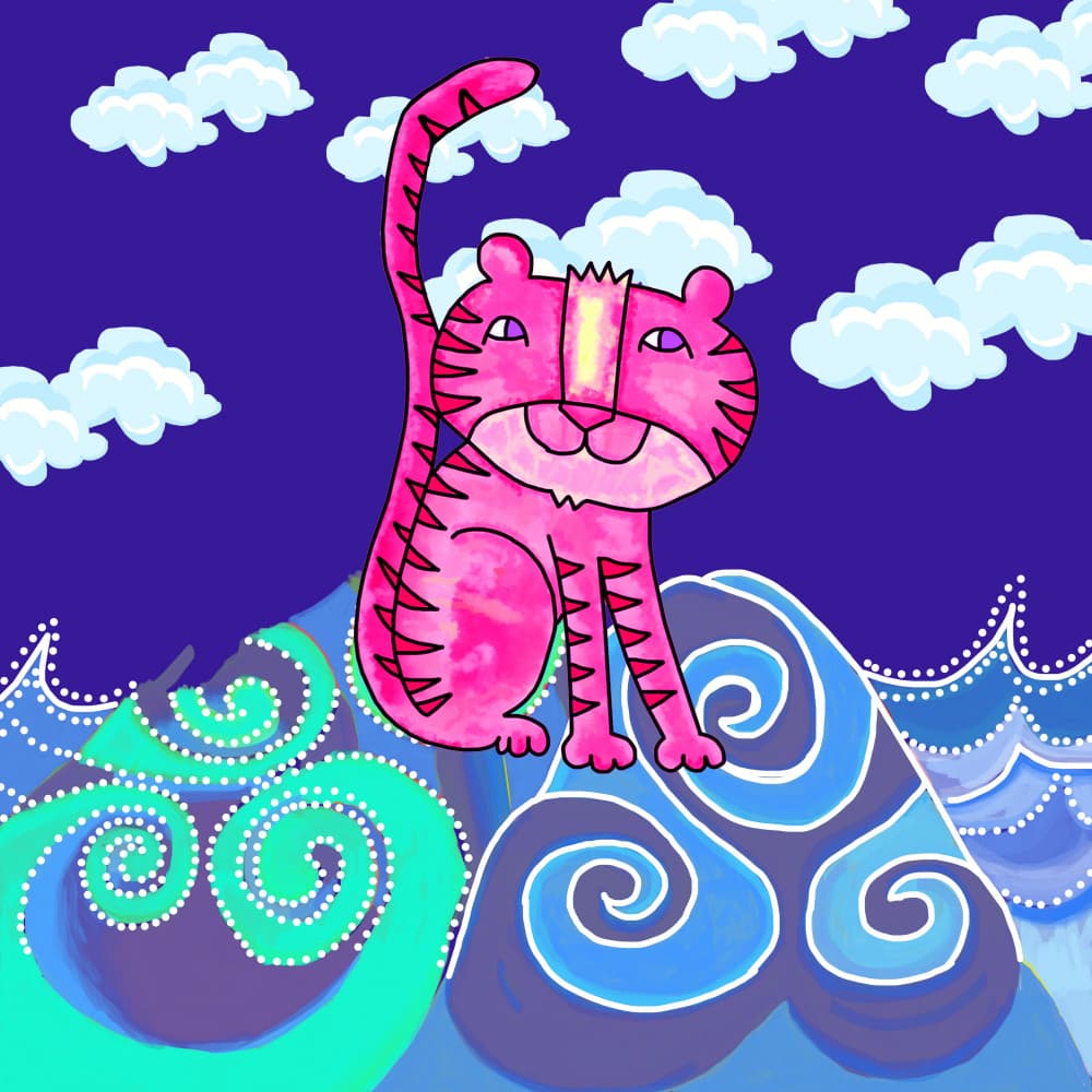 Pink Tiger Night Ocean by Lynnda Rakos — canvas wall art