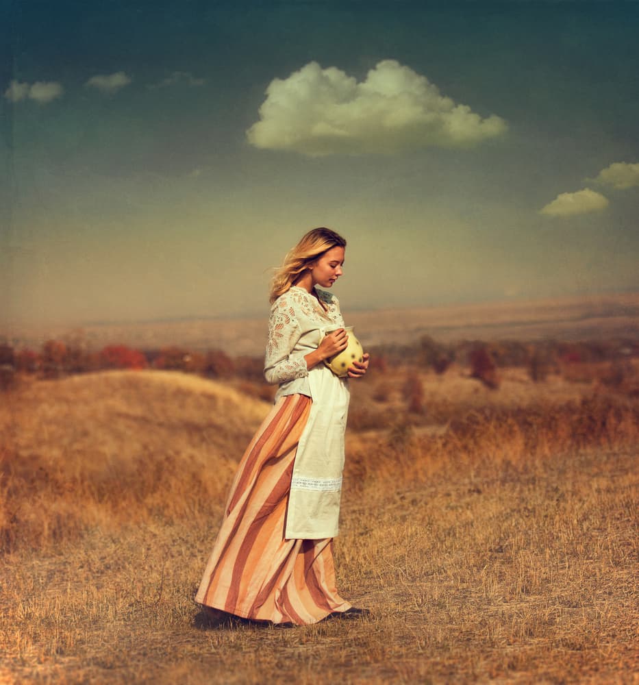 Pensive Woman Golden Field by Svetlana Melik-Nubarova — canvas wall art