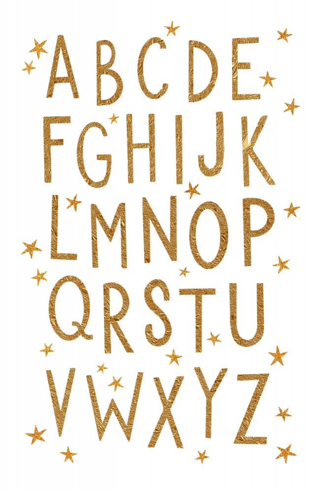 Golden Star Alphabet by EMELIEmaria — canvas wall art