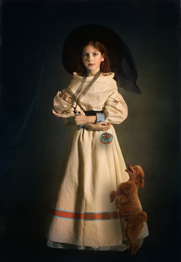 Elegant Girl with Poodle by Svetlana Melik-Nubarova — canvas wall art
