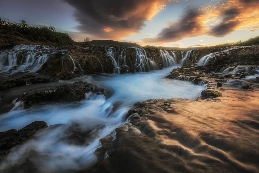 Golden Hour River Cascades by Wim Denijs — canvas wall art