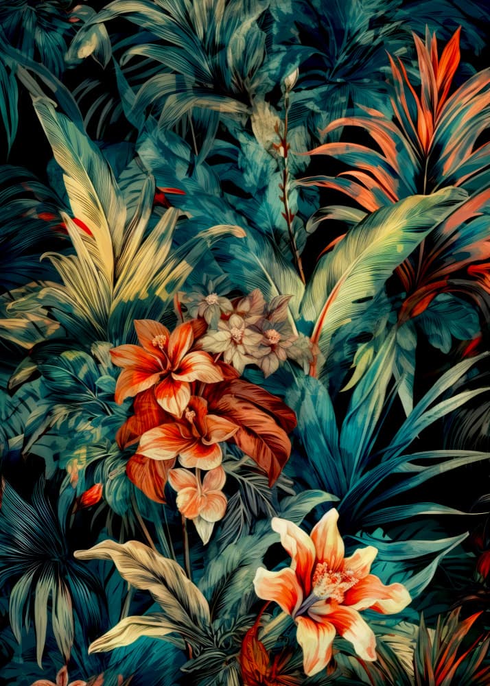 Lush Tropical Blooms by Justyna Jaszke — canvas wall art