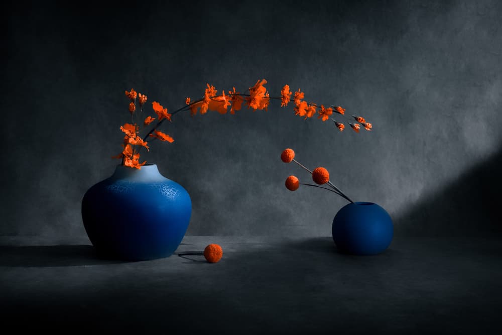 Blue Vases Orange Blooms by Siyu_Wei APA — canvas wall art