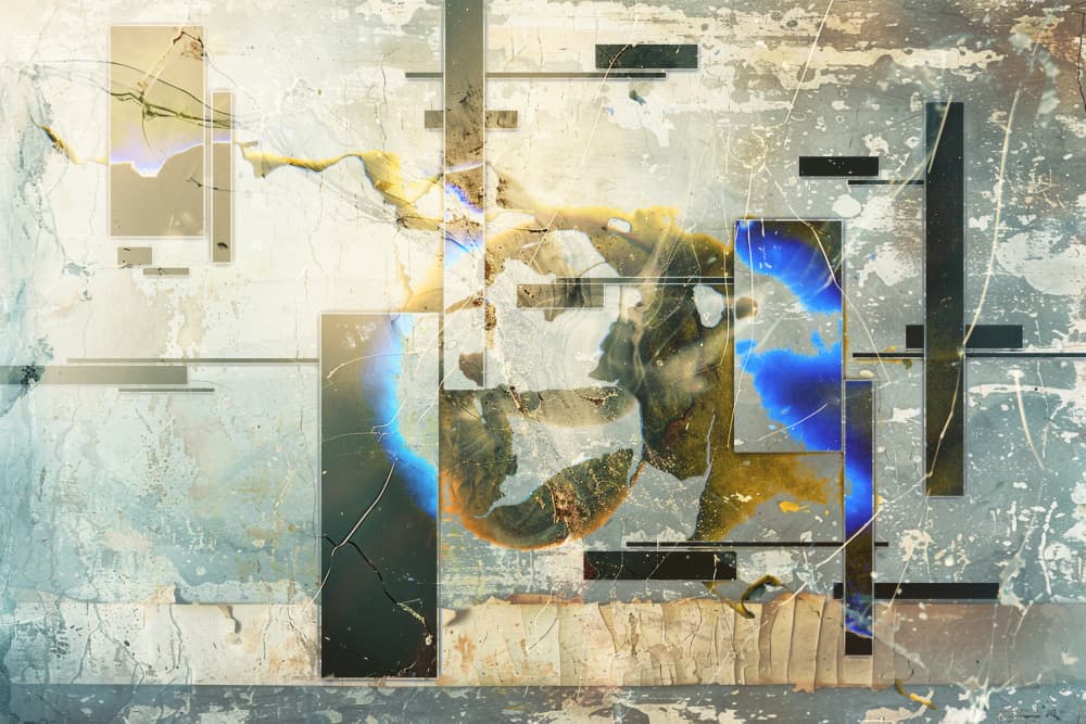 Cracked Blue Gold Abstract by Rafal Kulik — canvas wall art