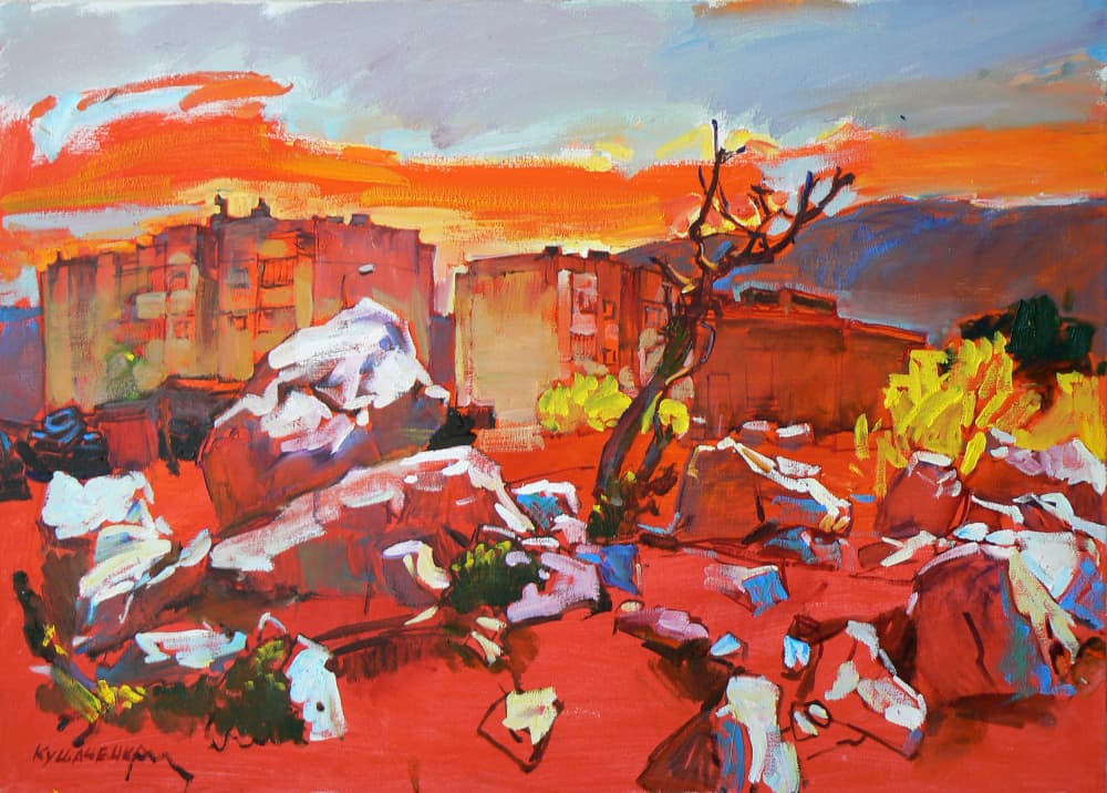 Mountain landscape by Andrii Kutsachenko — canvas wall art