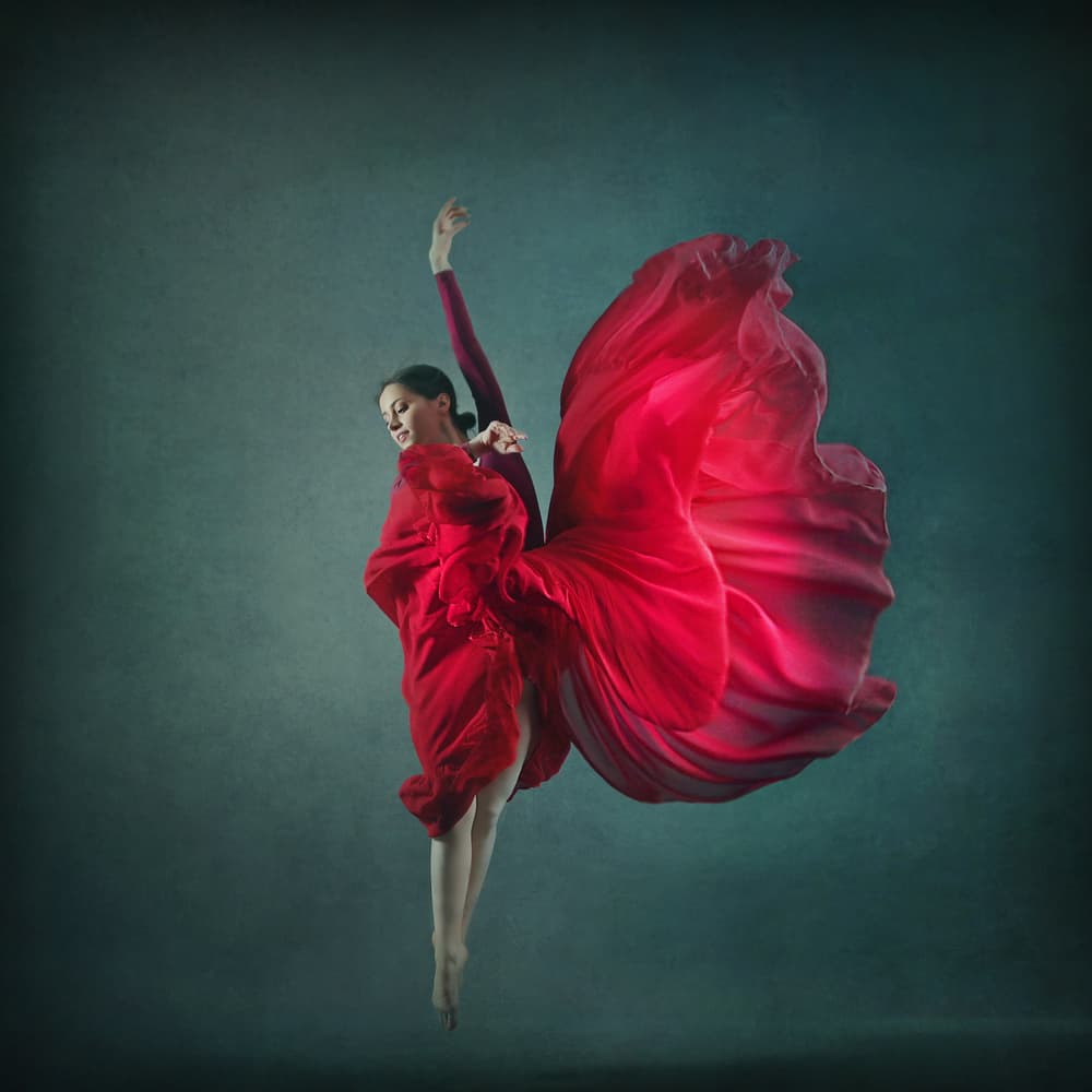 Floating Red Dancer by Moein Hasheminasab — canvas wall art