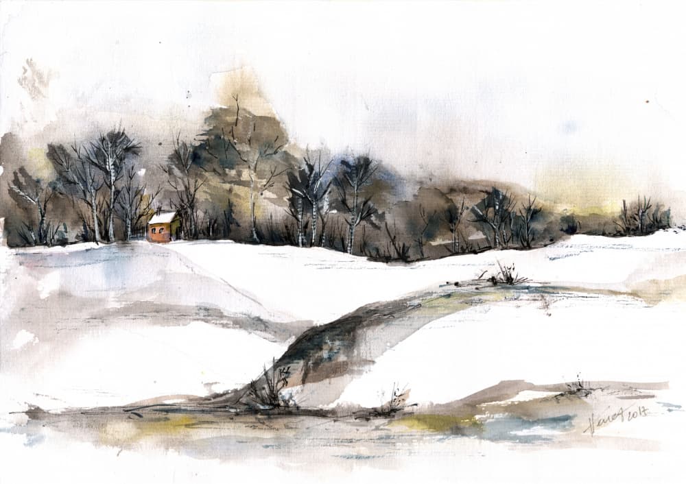 Serene Winter Cabin by Aniko Hencz — canvas wall art