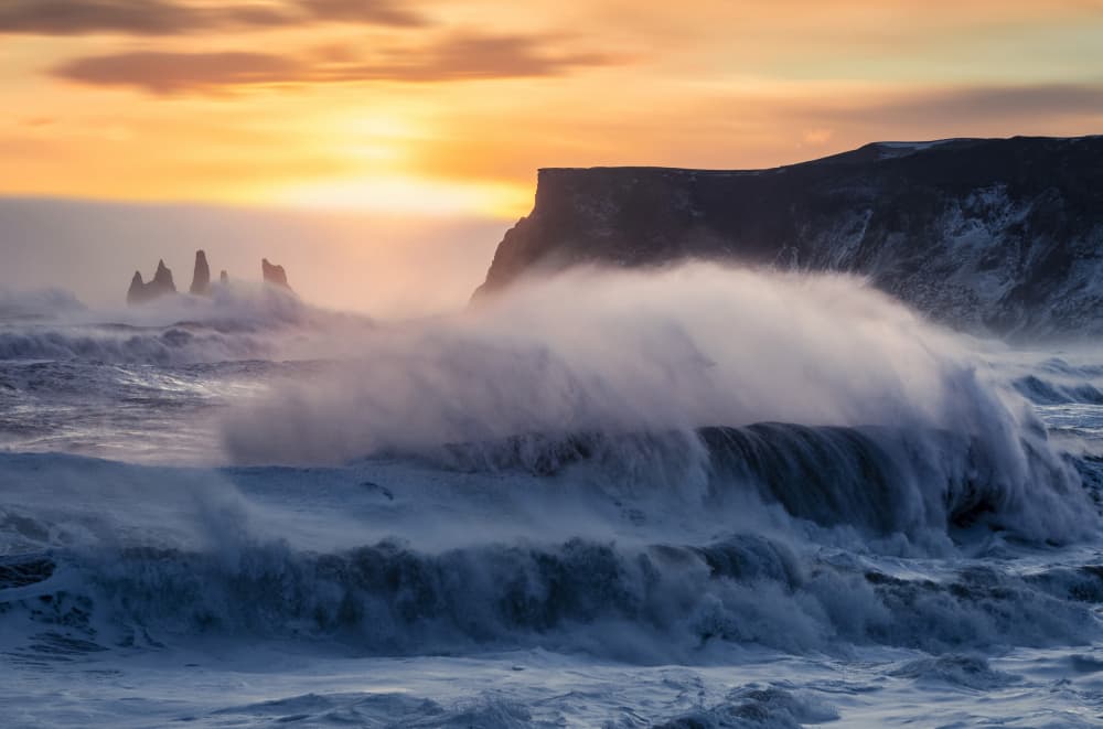 Dramatic Icelandic Waves Sunset by Wei (David) Dai — canvas wall art