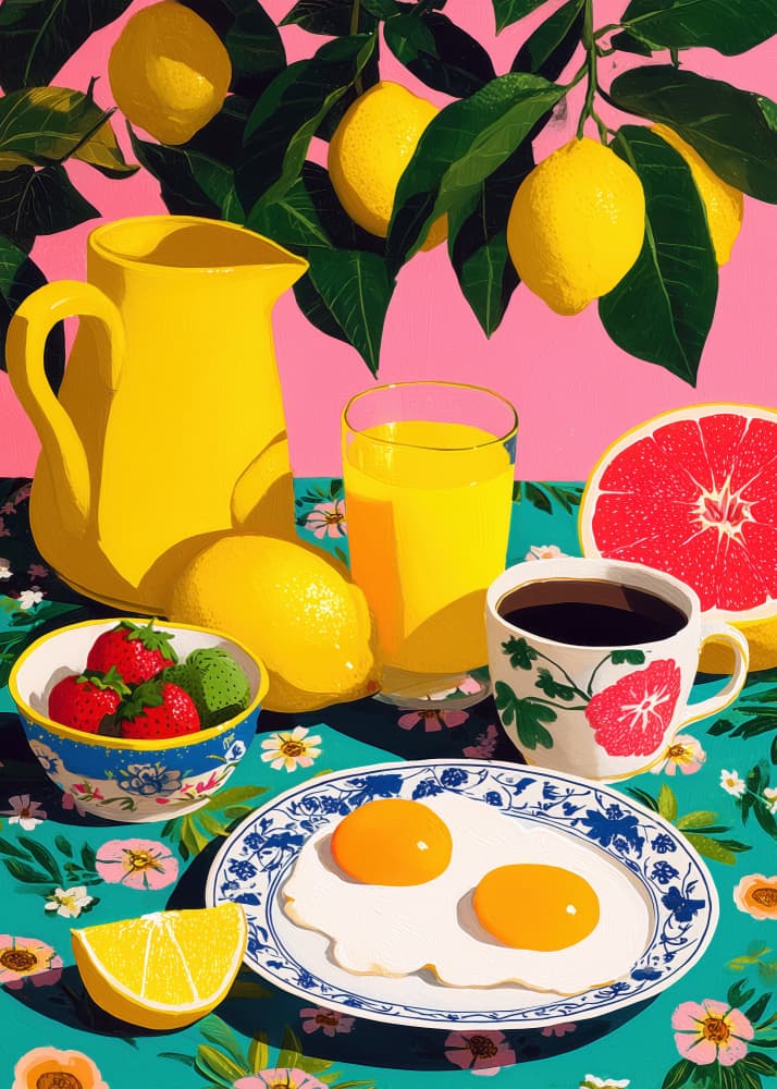 Colorful Breakfast Spread by Justyna Jaszke — canvas wall art