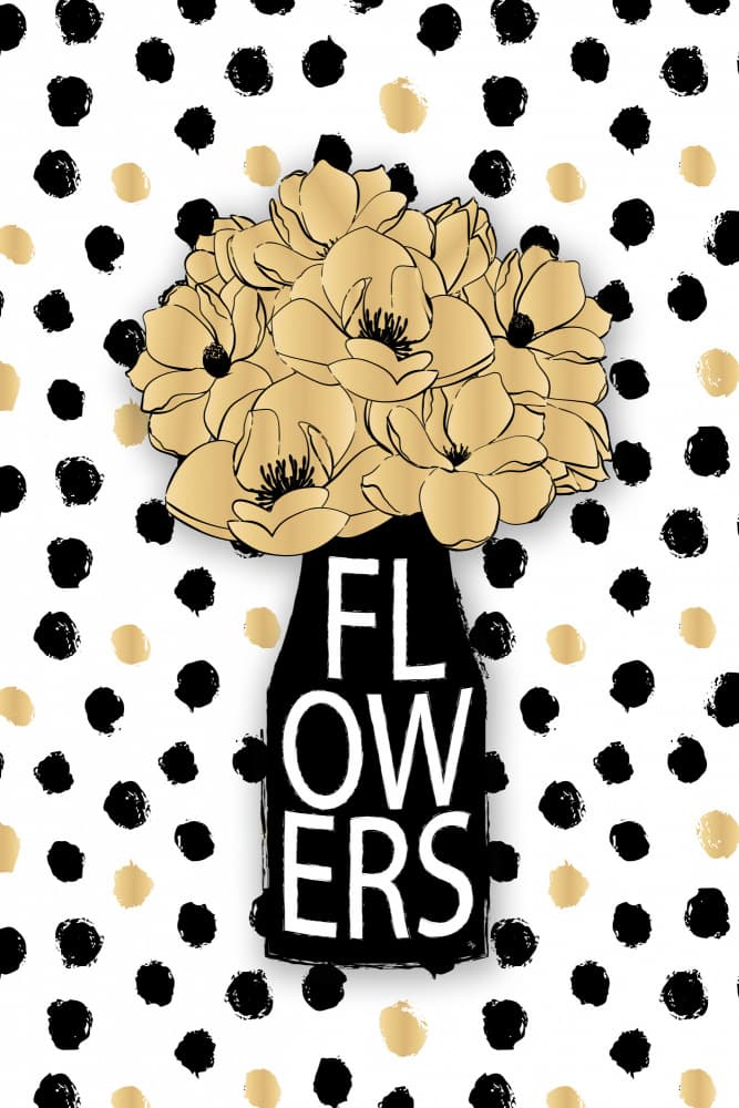 Golden Flowers Black Vase by Martina — canvas wall art