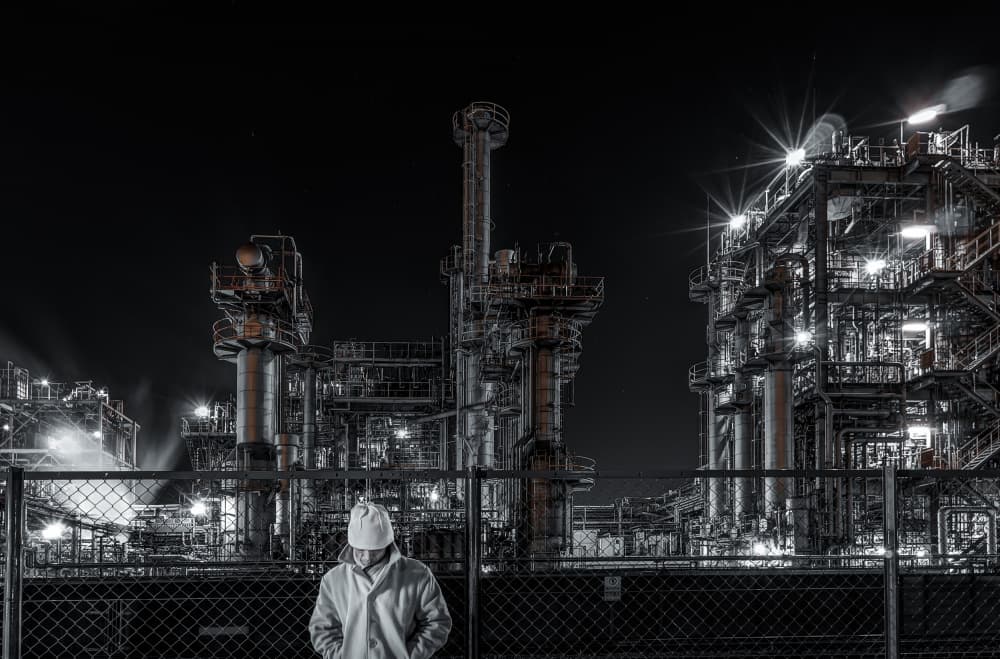 Night Refinery Worker by Tomoshi Hara — canvas wall art