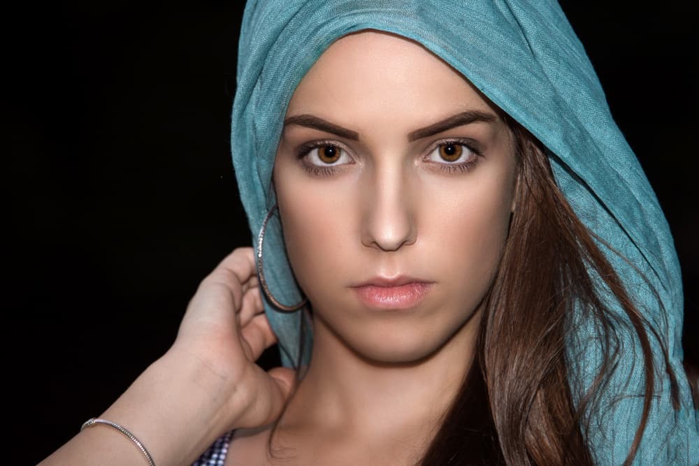 Elegant Woman Teal Turban by Joško Šimic — canvas wall art