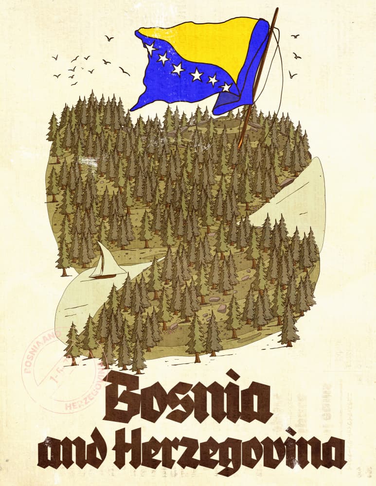 Bosnia and Herzegovina Map by Nicholas — canvas wall art