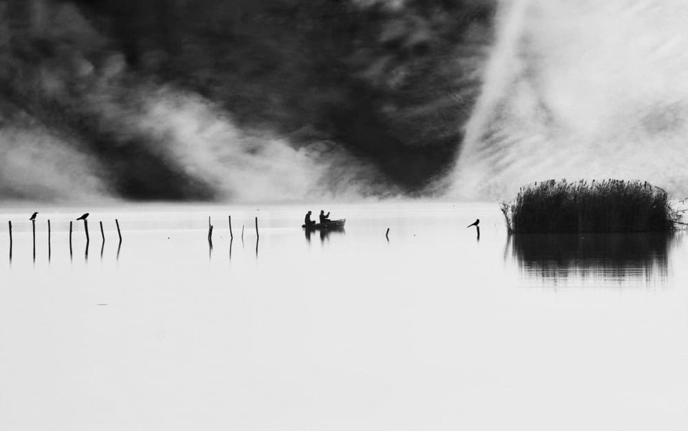 Misty Lake With Rowboat by Luciano Caturegli — canvas wall art
