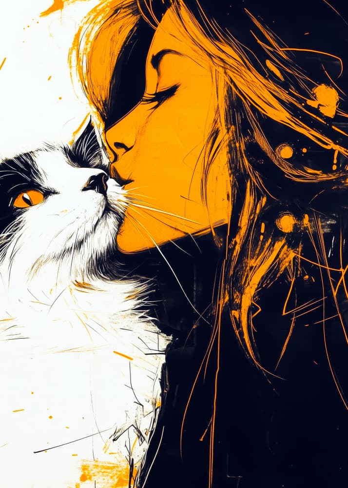 Tender Cat Kiss by Justyna Jaszke — canvas wall art