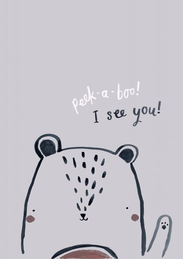 Playful Peek-a-Boo Bear by Laura Pantony — canvas wall art