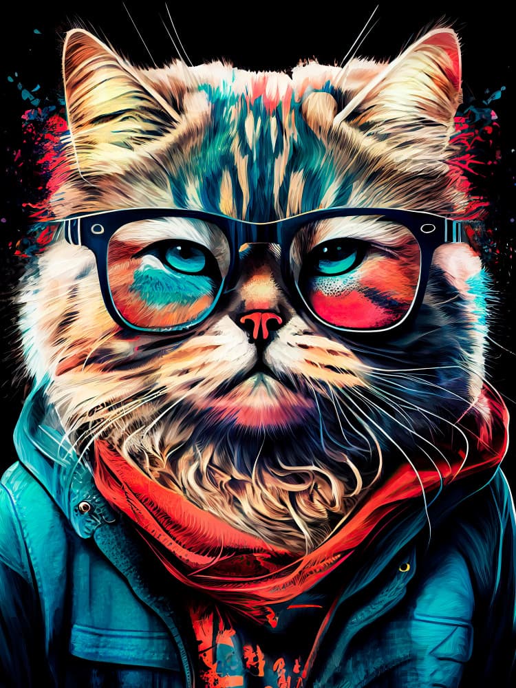 Colorful Hipster Cat by Justyna Jaszke — canvas wall art
