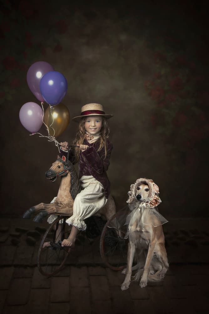 Whimsical Child And Saluki by Carola Kayen-Mouthaan — canvas wall art