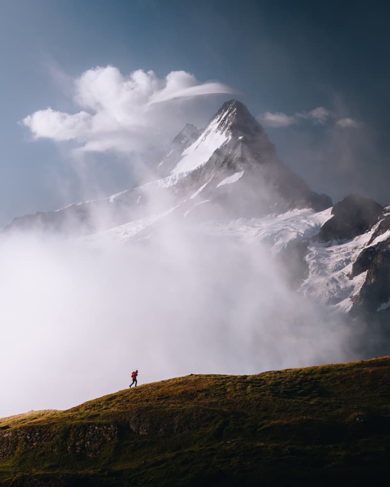 Lone Hiker Mountain Vista by Witold Ziomek — canvas wall art