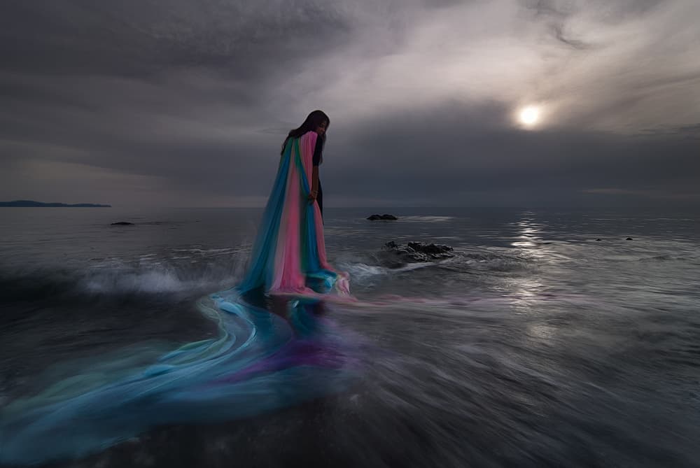Twilight Woman Colorful Dress by Maria Kaimaki — canvas wall art