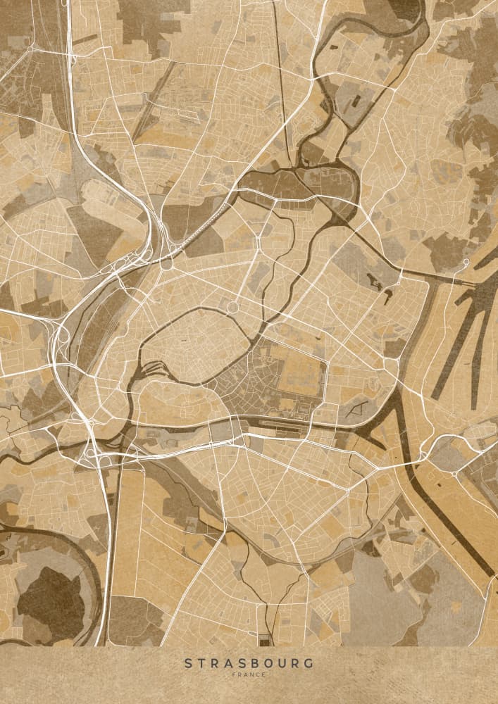 Vintage Strasbourg Map by Rosana Laiz Blursbyai — canvas wall art