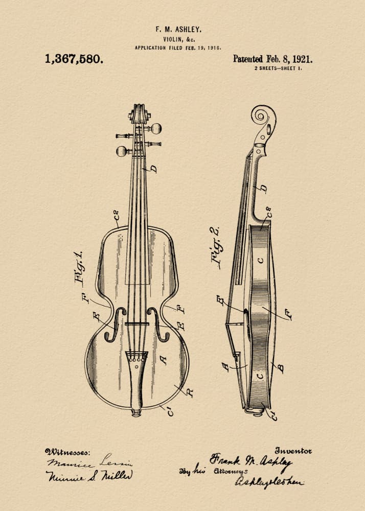 Vintage Violin Patent Drawing by Andreas Magnusson — canvas wall art