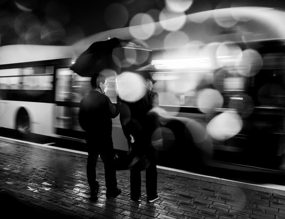 Rainy Night Bus Stop by HAN dong hee — canvas wall art