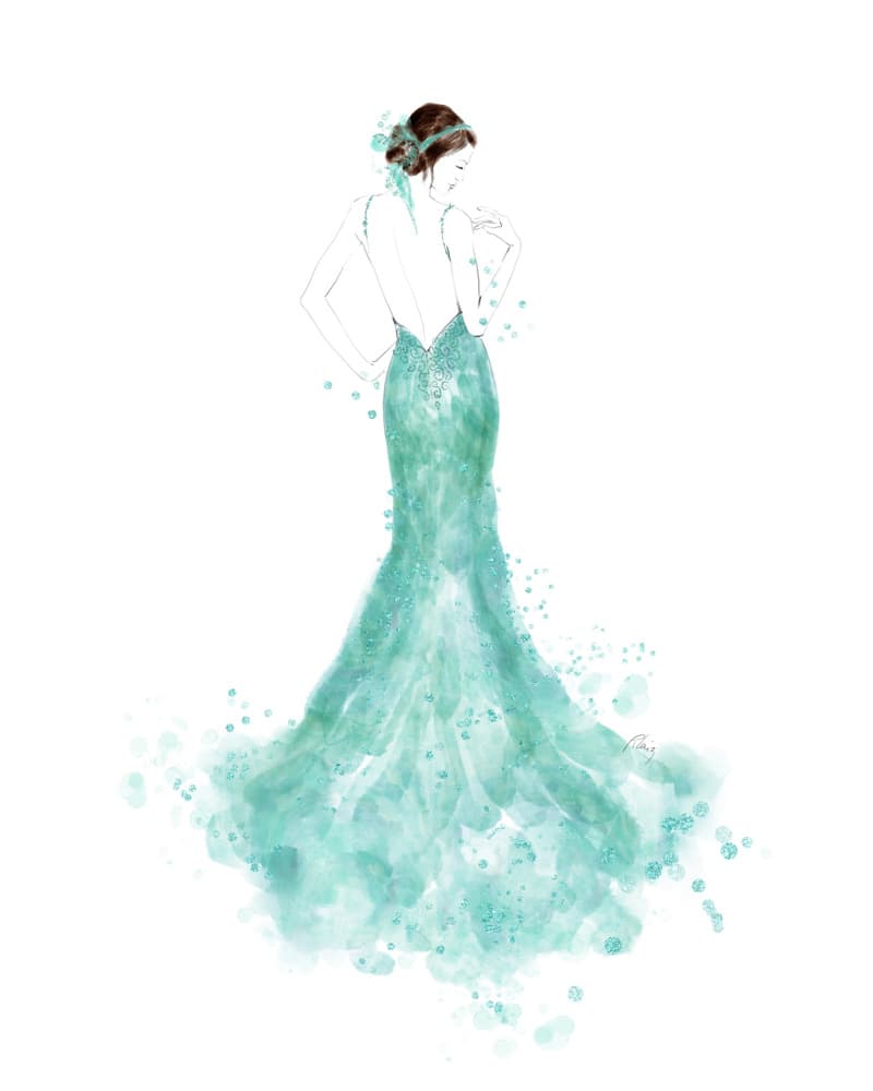 Dreamy Teal Gown by Rosana Laiz Blursbyai — canvas wall art
