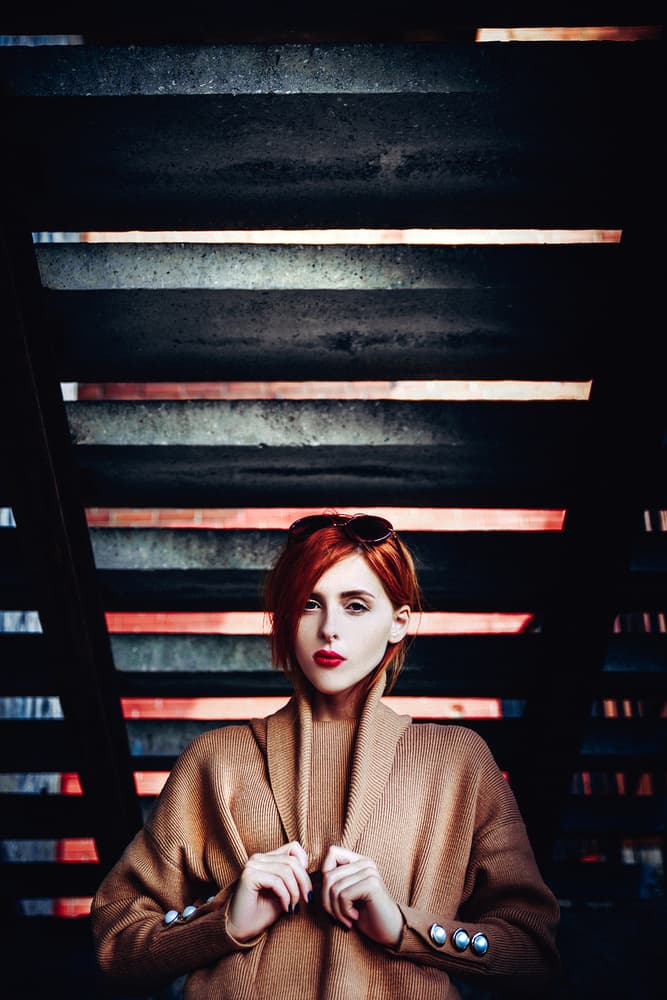 Redhead on Dark Stairs by Ruslan Bolgov — canvas wall art
