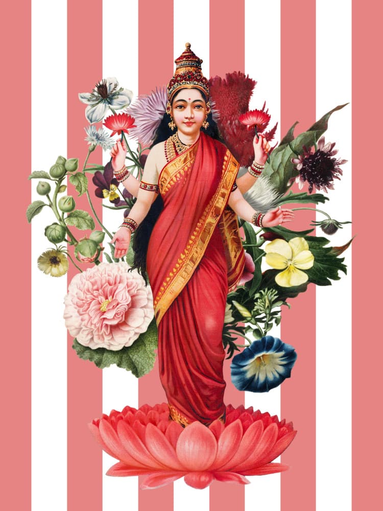 Goddess Lakshmi Floral by Marja van den Hurk — canvas wall art