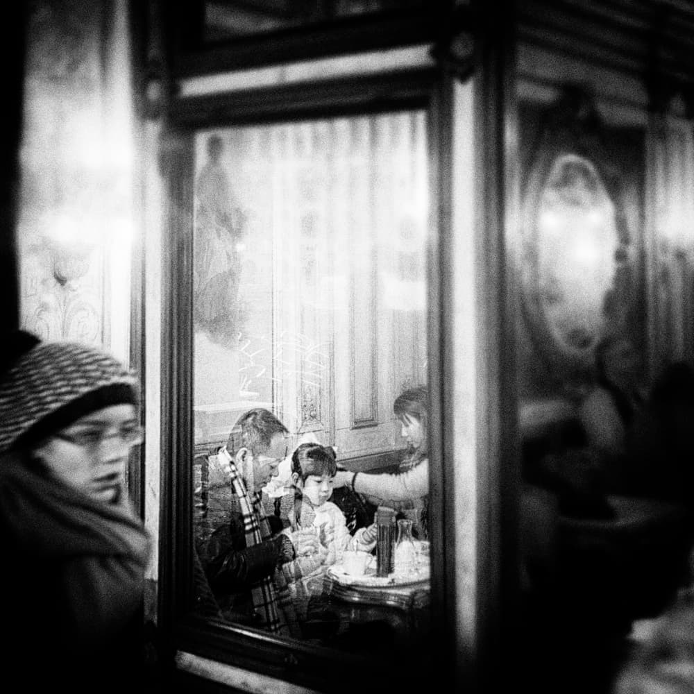 Candid Cafe Reflection by Enrico Facchetti — canvas wall art