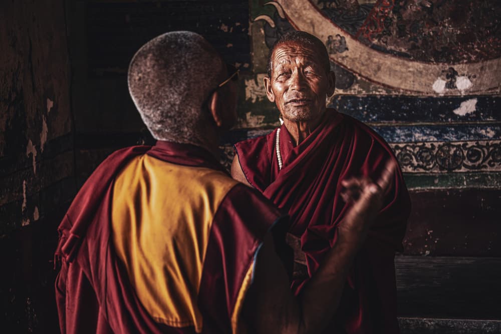 Wise Monks Dialogue by Marco Tagliarino — canvas wall art