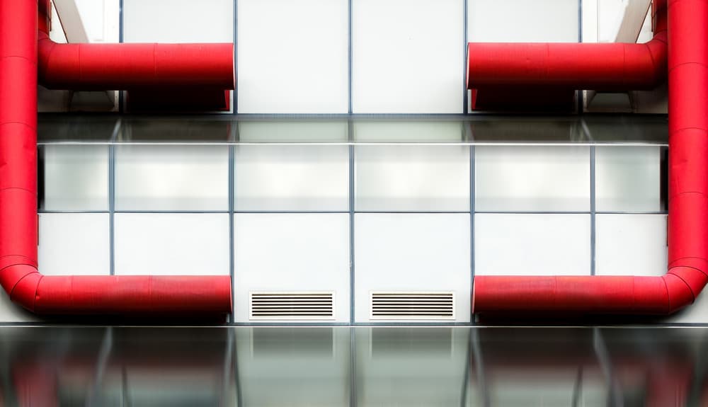 Red Pipes Geometric Lines by Greetje van Son — canvas wall art