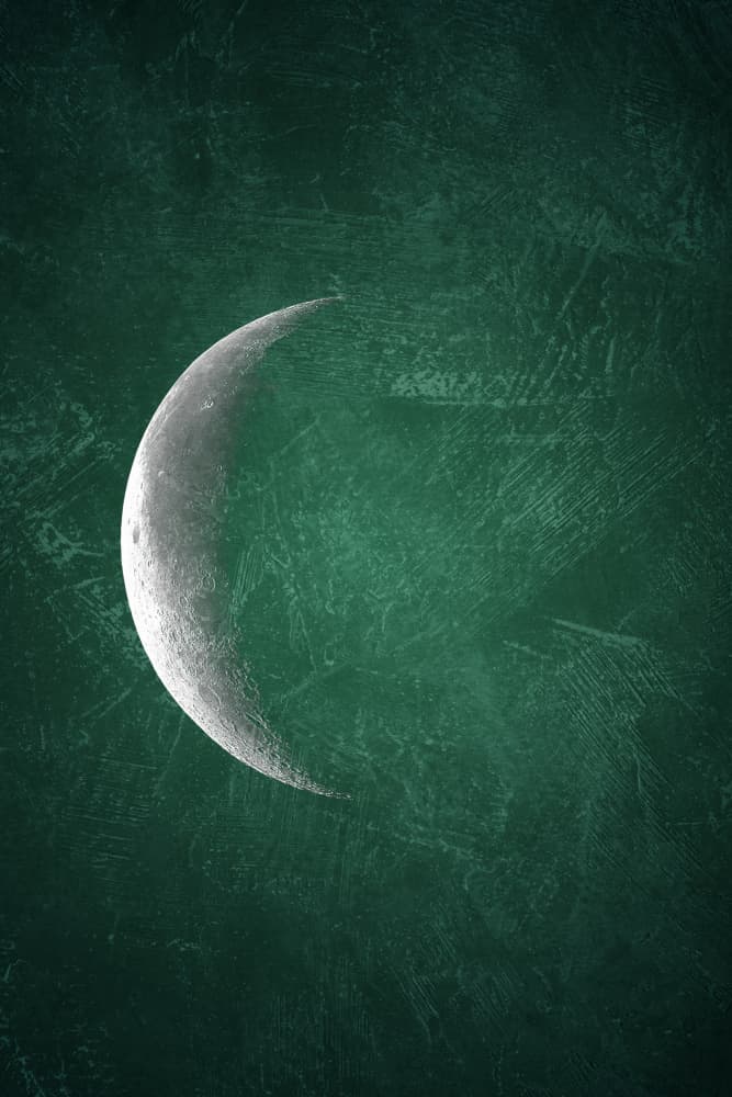 Mystic Green Crescent Moon by Ema Paraschiv — canvas wall art