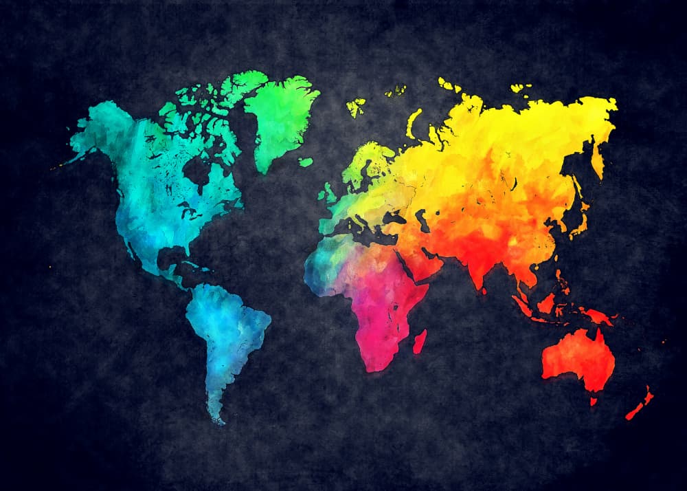 Colorful World Map by Justyna Jaszke — canvas wall art