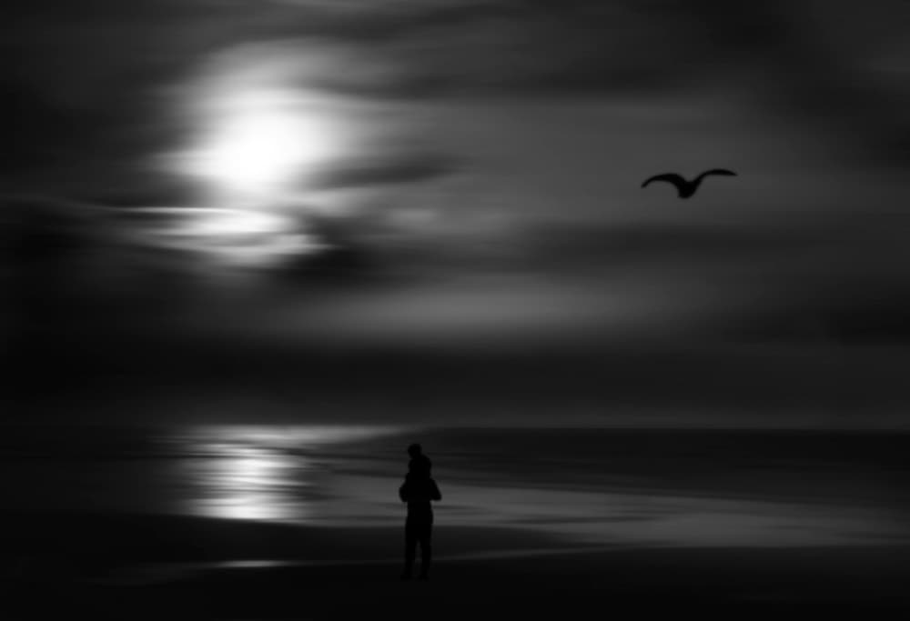Moonlit Beach Father Child by Yvette Depaepe — canvas wall art