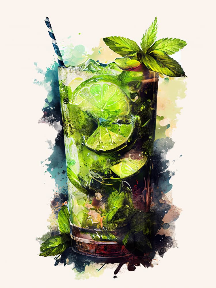 Refreshing Mojito Watercolor by Justyna Jaszke — canvas wall art