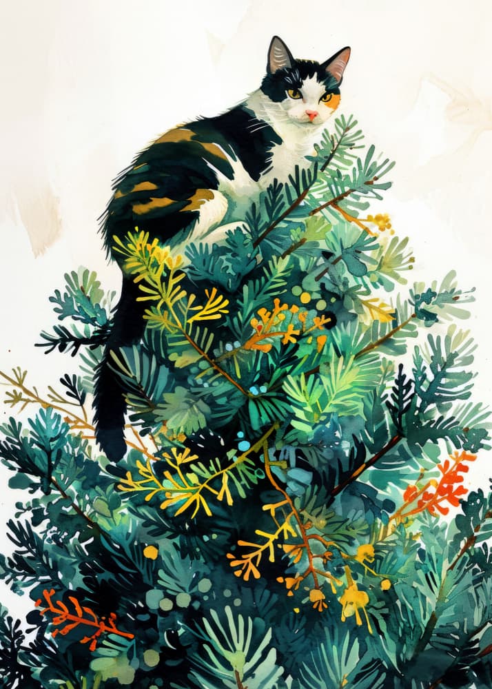 Christmas Cat Tree by Justyna Jaszke — canvas wall art