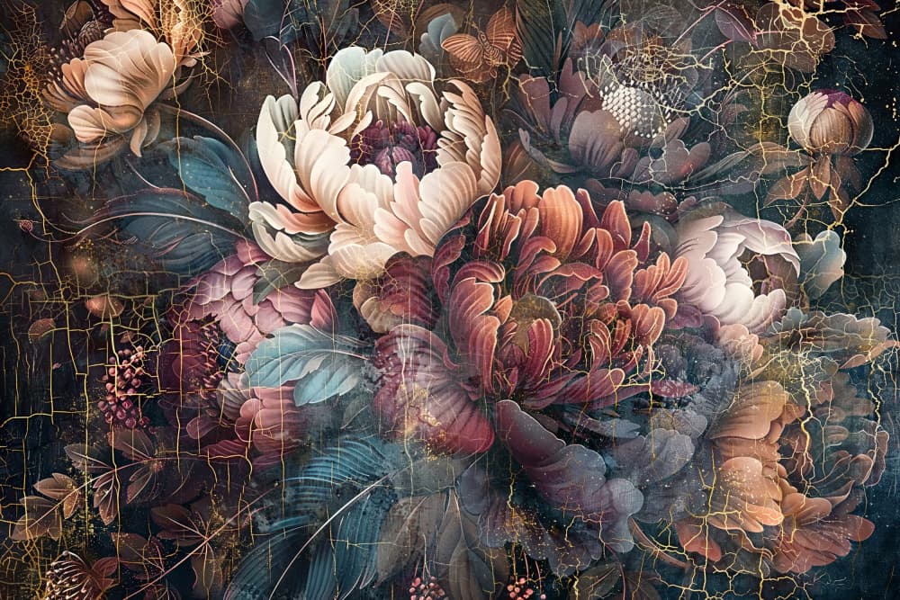 Dramatic Gold Peonies by Rafal Kulik — canvas wall art