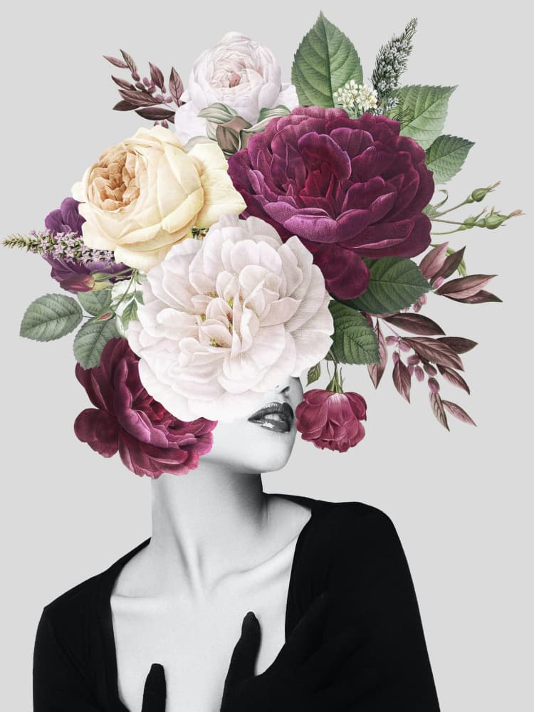 Floral Woman Portrait by Marja van den Hurk — canvas wall art