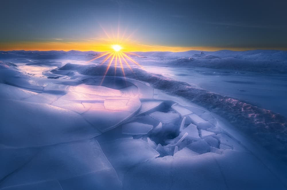 Sunrise Over Cracked Ice by Ben.C.L — canvas wall art