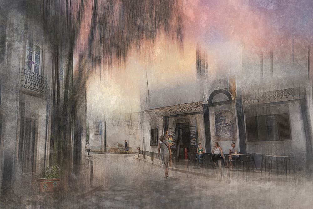 Dreamy European Street Cafe by Jan van der Linden — canvas wall art