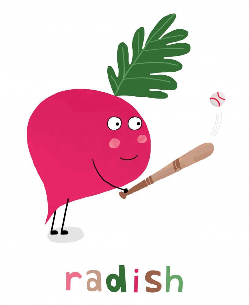 Cute Radish Baseball Player by Carla Daly — canvas wall art