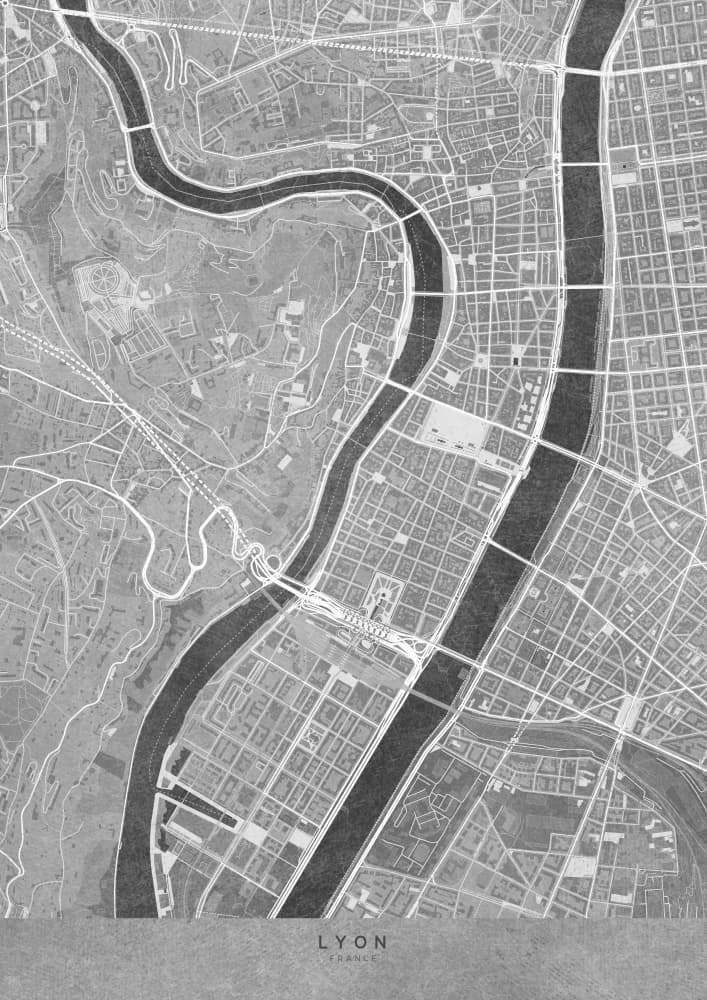Lyon City Map by Rosana Laiz Blursbyai — canvas wall art