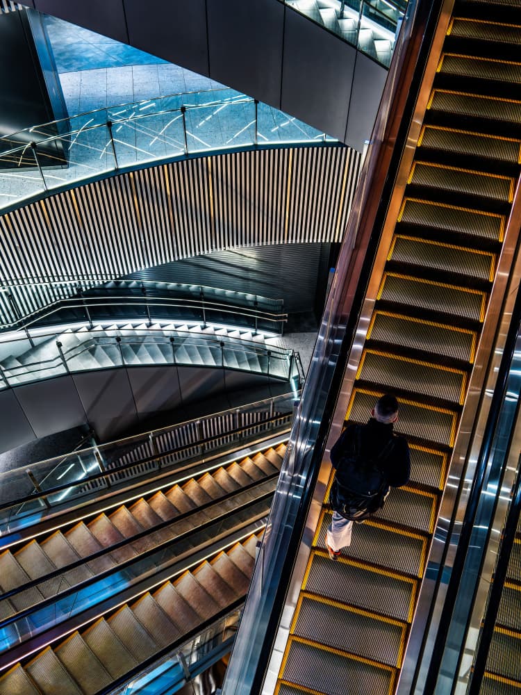 Urban Escalator Ascent by Yuzo Fujii — canvas wall art