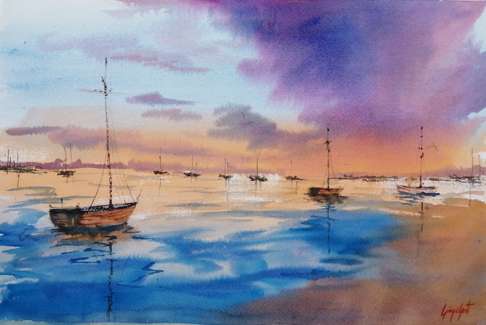 Purple Sunset Marina by Giorgio Gosti — canvas wall art