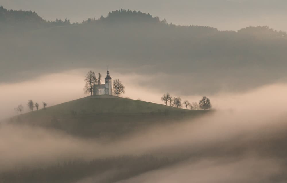 Misty Hilltop Church by Roelof de Hoog — canvas wall art