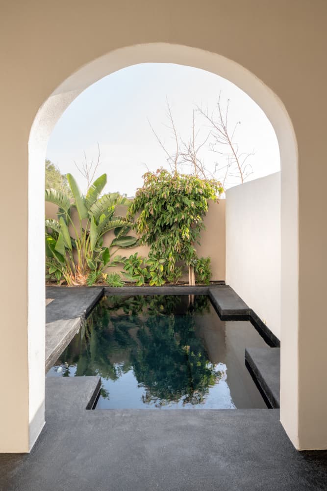 Tropical Courtyard Pool by Minorstep — canvas wall art