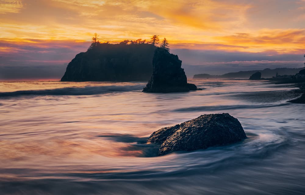 Sunset along the coast of Washington State by Yimei Sun — canvas wall art
